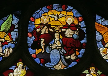 Vindu med Jomfru Marias kroning ved Treenigheten, ca. 1495